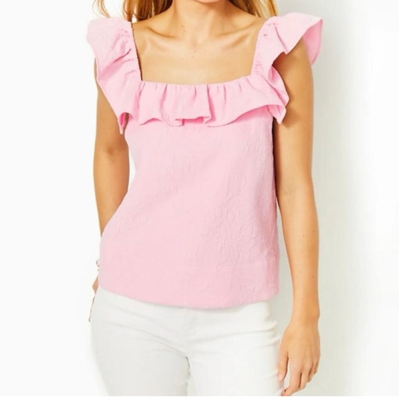 Lilly Pulitzer Zoya Pink Ruffled Women's Top - Picture 4 of 7